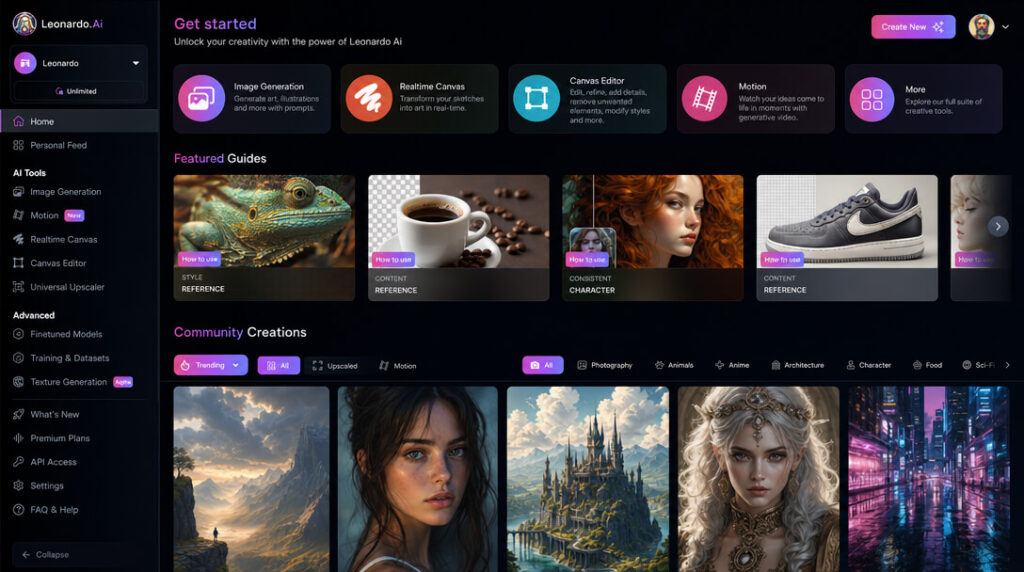 Imagem Ilustrativa da Interface da ferramaenta Leonardo Ai.