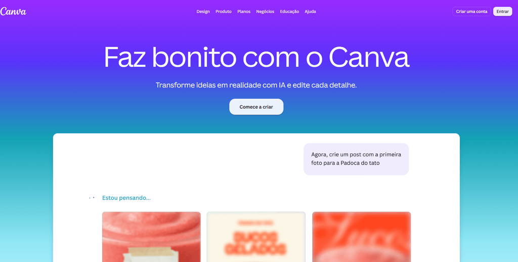 Interface inicial da ferramenta Canva