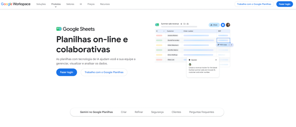 Interface inicial da ferramenta Google Workspace