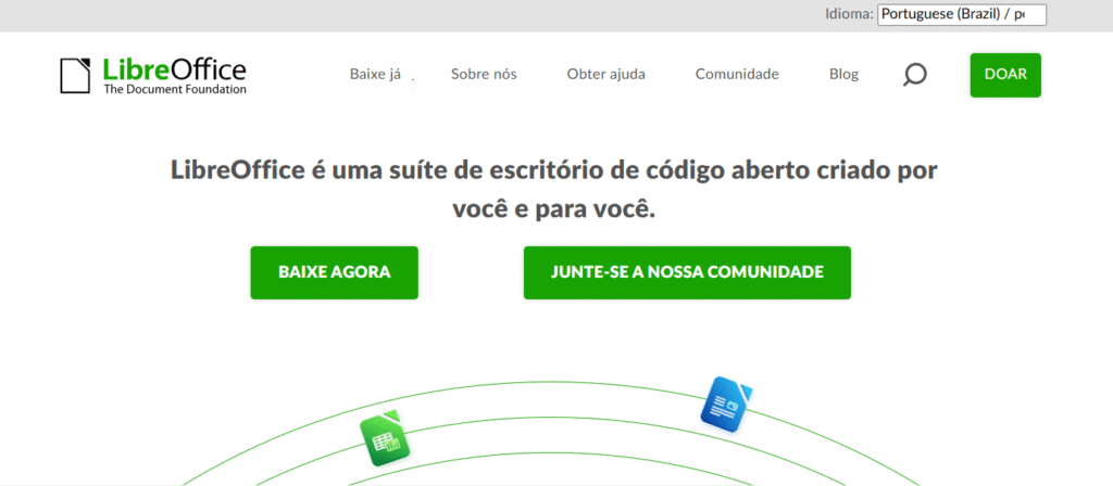 Interface inicial da ferramenta LibreOffice